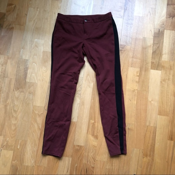INC Maroon button leggings black tuxedo stripe - Picture 4 of 4